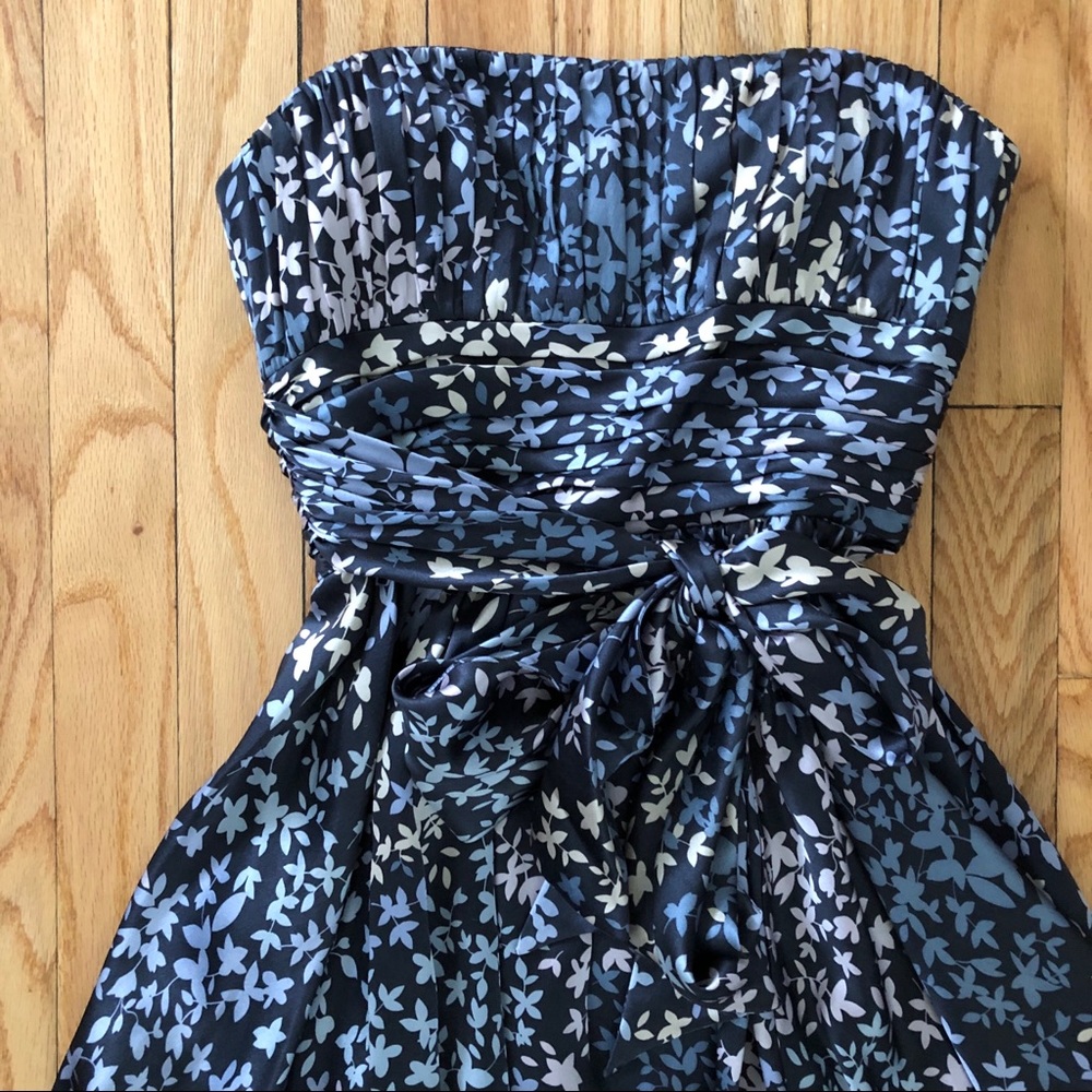 BCBG Maxazria Silk Floral Strapless Dress